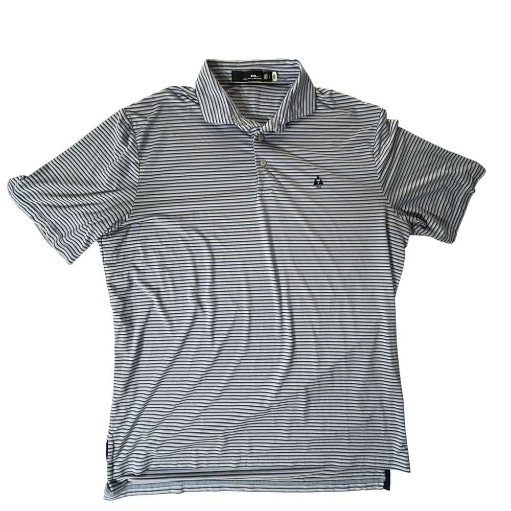 RLX Ralph Lauren Mens Blue White Striped Performance Golf Polo Shirt Large 1904‎